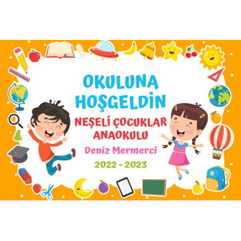 Neşeli Çocuklar ile Turuncu Fon Temalı Plastik Magnet