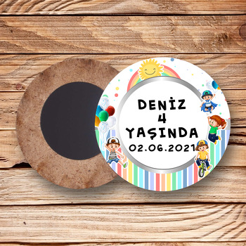 Neşeli Çocuklar Temalı Daire Ahşap Magnet