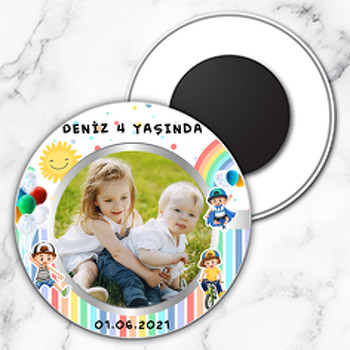 Neşeli Çocuklar Temalı Daire Plastik Magnet