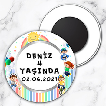 Neşeli Çocuklar Temalı Daire Plastik Magnet