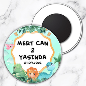 Neşeli Dinozorlar Temalı Daire Plastik Magnet