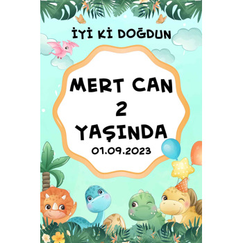 Neşeli Dinozorlar Temalı Doğum Günü Magnet