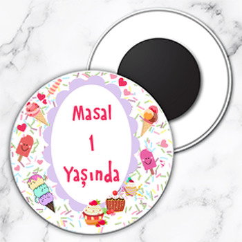 Neşeli Dondurmalar Temalı Daire Plastik Magnet