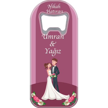 Neşeli Gelin Damat Pembe Fon Temalı Uzun Magnet Açacak