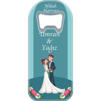 Neşeli Gelin Damat Yeşil Fon Temalı Uzun Magnet Açacak