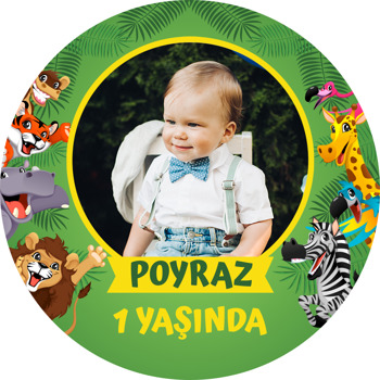 Neşeli Hayvanlar ile Yeşil Yapraklar Temalı Sticker