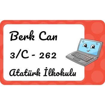 Neşeli Laptop Kırmızı Fon Temalı Defter Etiketi