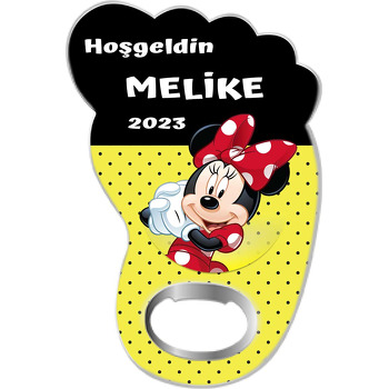 Neşeli Minnie Mouse ile Siyah Yarım Fon Temalı Ayak İzi Magnet Açacak