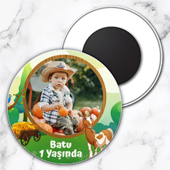 Neşeli Tay Temalı Daire Plastik Magnet