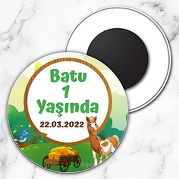 Neşeli Tay Temalı Daire Plastik Magnet