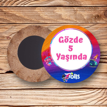 Neşeli Troller Temalı Ahşap Daire Magnet