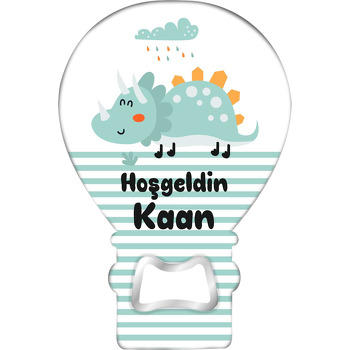 Neşeli Yeşil Dinazor ve Çizgili Fon Temalı Balon Magnet Açacak