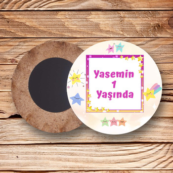 Neşeli Yıldız Temalı Ahşap Daire Magnet