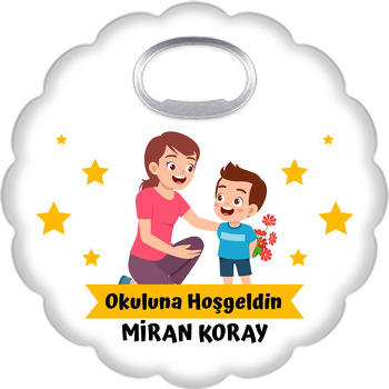 Öğretmen Sevgisi ile Erkek Öğrenci Temalı Çiçek Şekilli Magnet Açacak