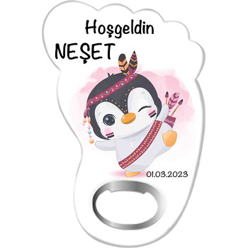 Okçu Bebek Penguen Temalı Ayak İzi Magnet Açacak