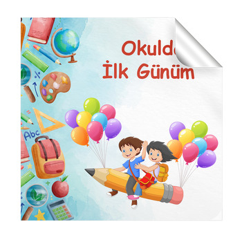 Okula Gidiyoruz Temalı Kare Etiket