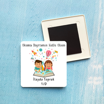 Okuyorum Bayramı Temalı Kare Plastik Kare Magnet