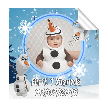 Olaf Frozen Temalı Doğum Günü Kare Etiket