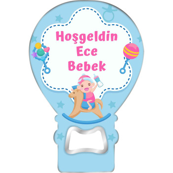 Oyuncak At ile Kız Bebek Mavi Fon Temalı Balon Magnet Açacak