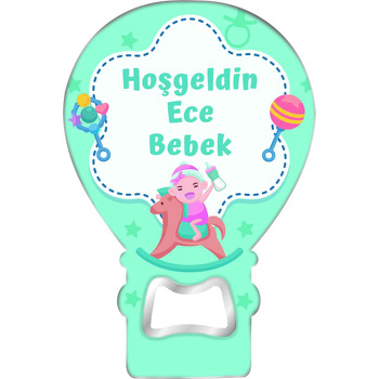 Oyuncak At ile Kız Bebek Mint Yeşil Fon Temalı Balon Magnet Açacak