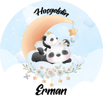 Panda Anne ile Yavrusu Temalı Akrilik Daire Magnet