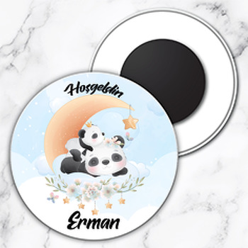 Panda Anne ile Yavrusu Temalı Daire Plastik Magnet