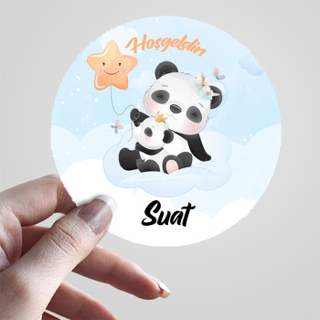 Panda Anne ile Yavrusu Yıldız Balon Temalı Sticker