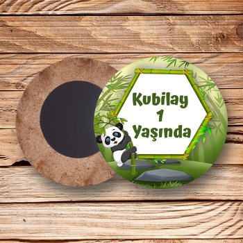 Panda ile Bambu Ormanı Temalı Ahşap Daire Magnet