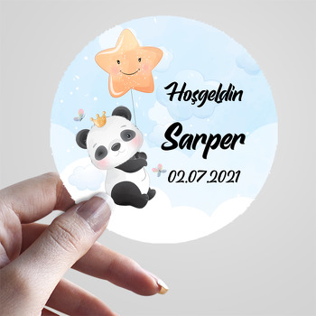 Panda ile Yıldız Balon Temalı Sticker