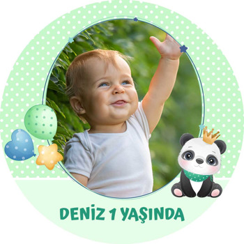 Panda ile Yıldızlı Çerçeve Temalı Akrilik Daire Magnet