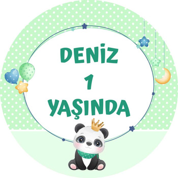 Panda ile Yıldızlı Çerçeve Temalı Akrilik Daire Magnet