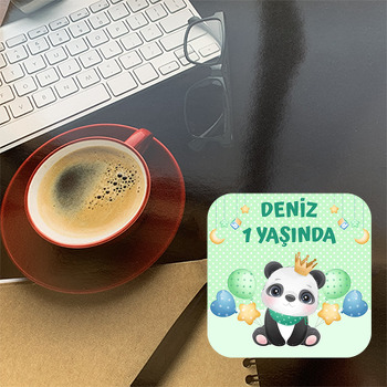 Panda ile Yıldızlı Çerçeve Temalı Bardak Altlığı