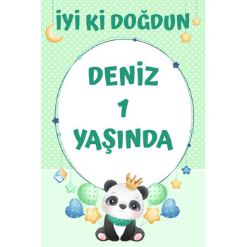 Panda ile Yıldızlı Çerçeve Temalı Doğum Günü Afiş