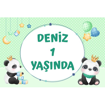 Panda ile Yıldızlı Çerçeve Temalı Doğum Günü Afiş