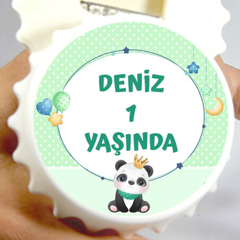 Panda ile Yıldızlı Çerçeve Temalı Kapak Şekilli Magnet Açacak