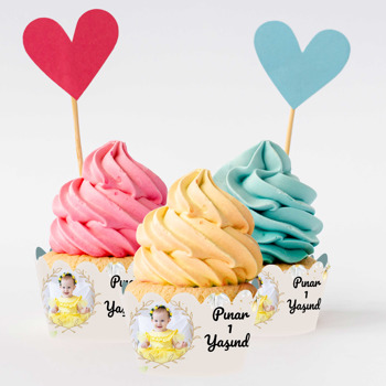 Papatya ile Yaprak Çerçeve Temalı Cupcake Sargısı