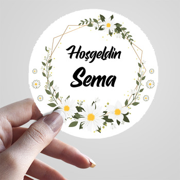 Papatyalar ile Geometrik Çerçeve Temalı Hoşgeldin Bebek Sticker