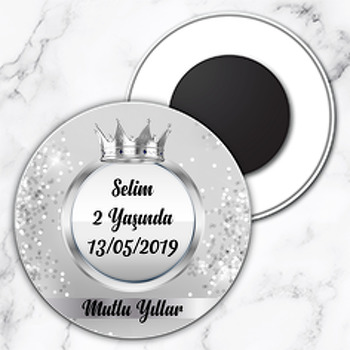 Parıltılı Gümüş Simli Temalı Daire Plastik Hediyelik Magnet