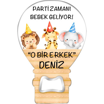 Parti Şapkalı Hayvanlar ile Ahşap Temalı Balon Magnet Açacak