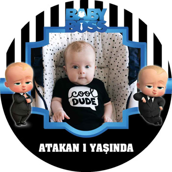 Patron Bebek Mavi Çerçeve Çizgili Fon Temalı Sticker