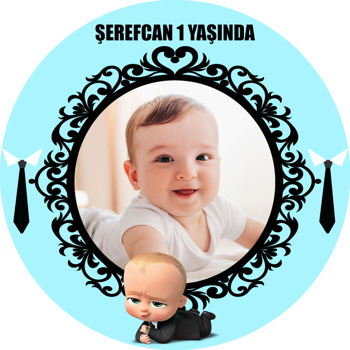 Patron Bebek Mavi Fonda Siyah Çerçeve Temalı Sticker