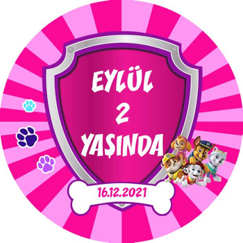 Paw Patrol Pembe Çizgili Fon Temalı Akrilik Daire Magnet