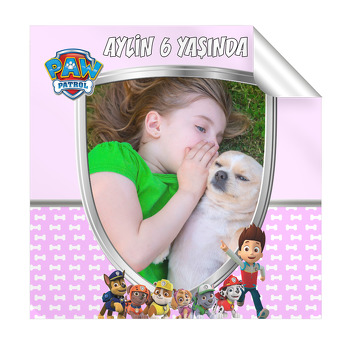 Paw Patrol Pembe Temalı Resimli Kare Etiket