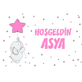 Pembe Baby Fil Temalı Doğum Günü Afiş