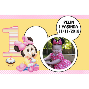 Pembe Baby Mickey Temalı Doğum Günü Magnet