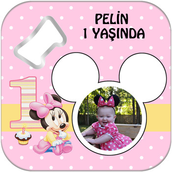 Pembe Baby Mickey Temalı Kare Magnet Açacak