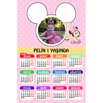 Pembe Baby Mickey Temalı Takvim Magnet