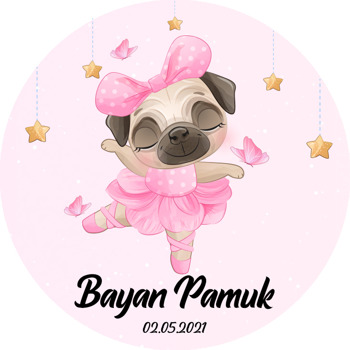 Pembe Balerin Köpek Temalı Akrilik Daire Magnet