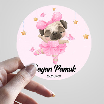 Pembe Balerin Köpek Temalı Sticker