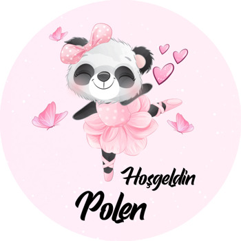 Pembe Balerin Panda Temalı Akrilik Daire Magnet